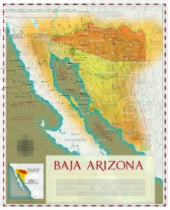 Map of the fictitious state of Baja Arizona, designed as a branding for the territory of a bioregional magazine